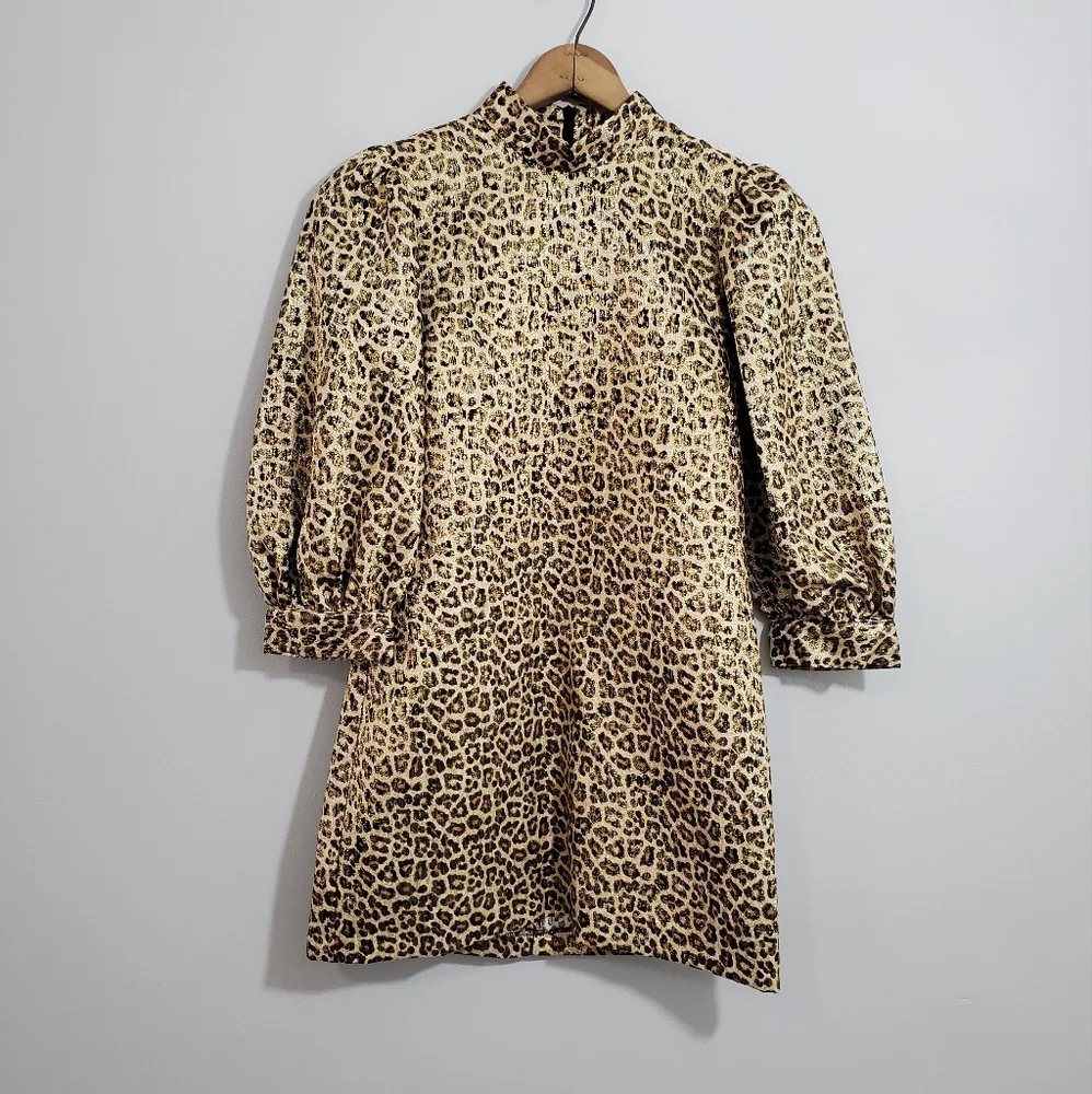 Zara Metallic Animal Print Long Sleeve Mini Dress - Picture 1 of 3